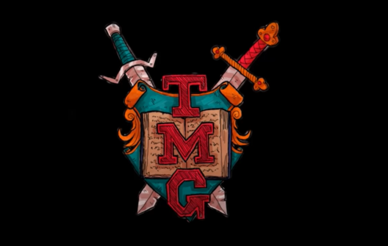 coat of arms style shield back with swords and the letters TMG